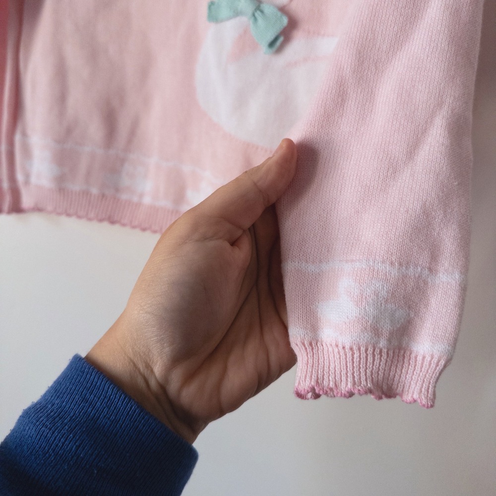 Zubels Girls Pink Swan Applique Knit Sweater with Buttons Adorable Cute - Picture 2 of 8